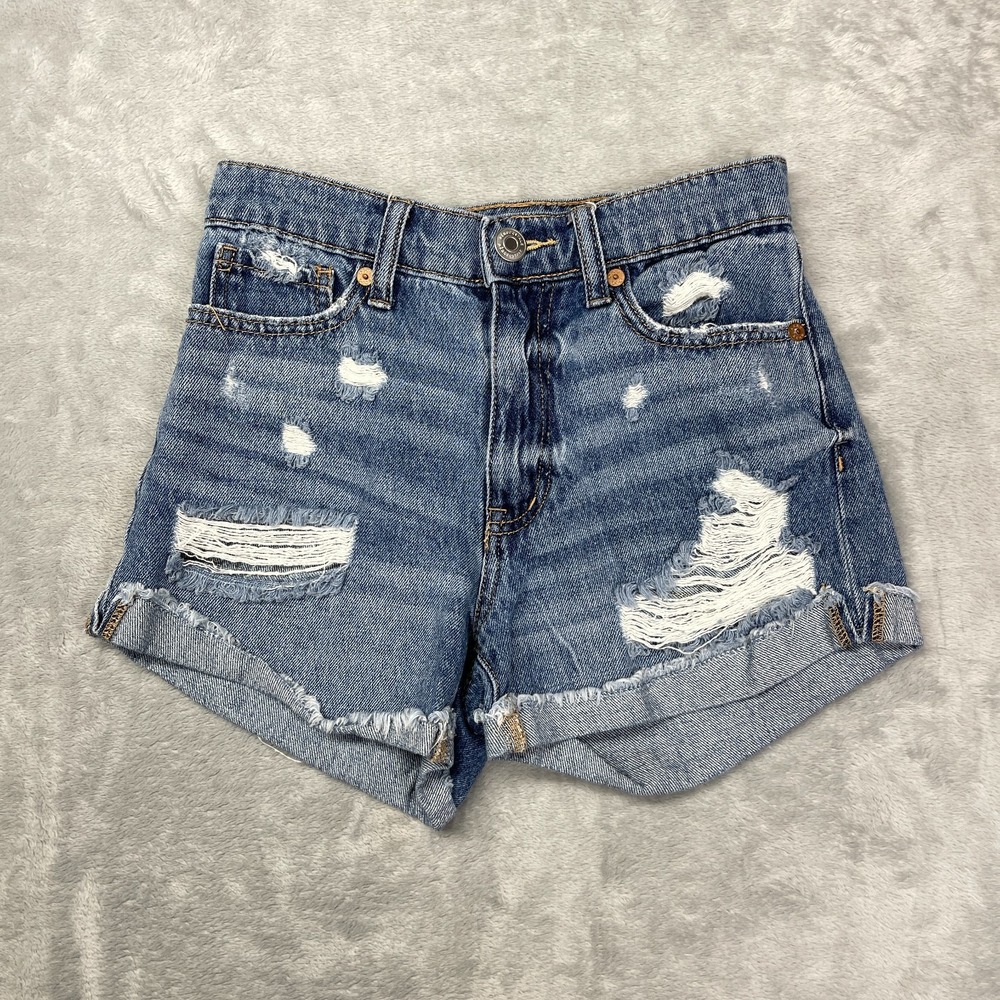Aero‎ Shorts Womens 000 Blue Jean Denim Mom Destructed Distressed Cuffed Hem